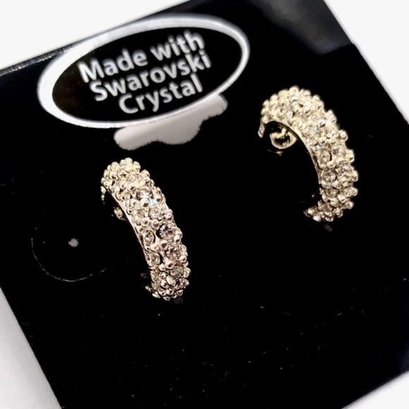 Made with Swarovski Crystal 3/4" Mini Hoop Earrings in Silver - Picture 1 of 7